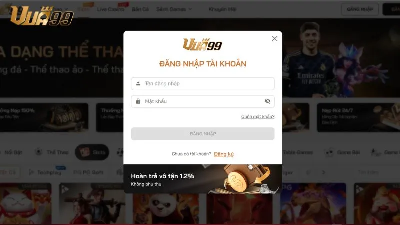 Hướng dẫn thực hiện đăng nhập Vua99 trên máy tính