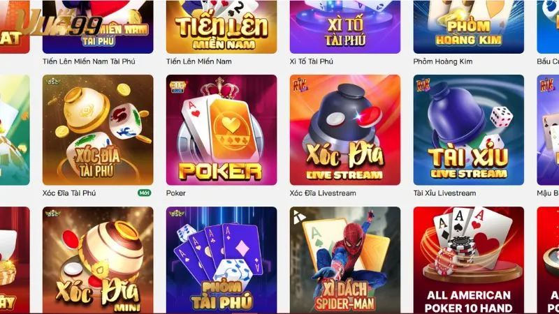 Các sản phẩm Game bài nổi bật tại Vua99