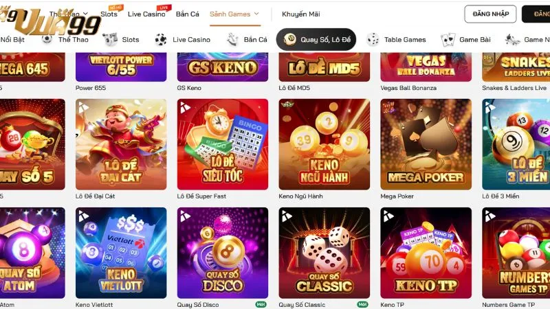 Các sản phẩm xổ số và lô đề nổi bật tại Vua99