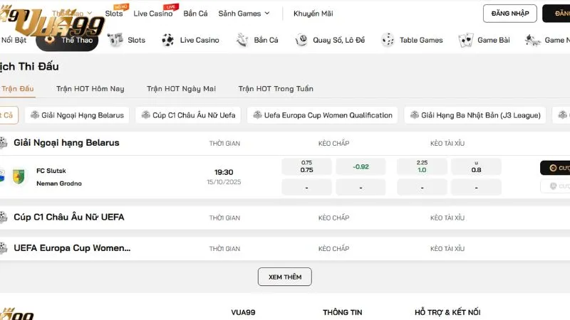 Tỷ lệ kèo và sản phẩm cá cược thể thao nổi bật